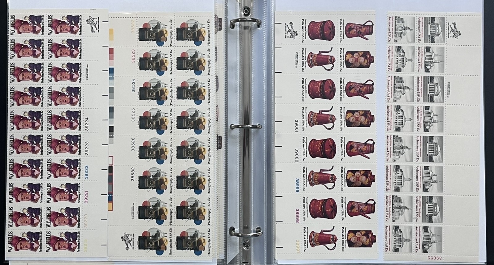 US PLATE BLOCKS, SHEETS, STRIPS, BLOCKS IN 3-RING BINDER, MNH FACE $180, LOT#93