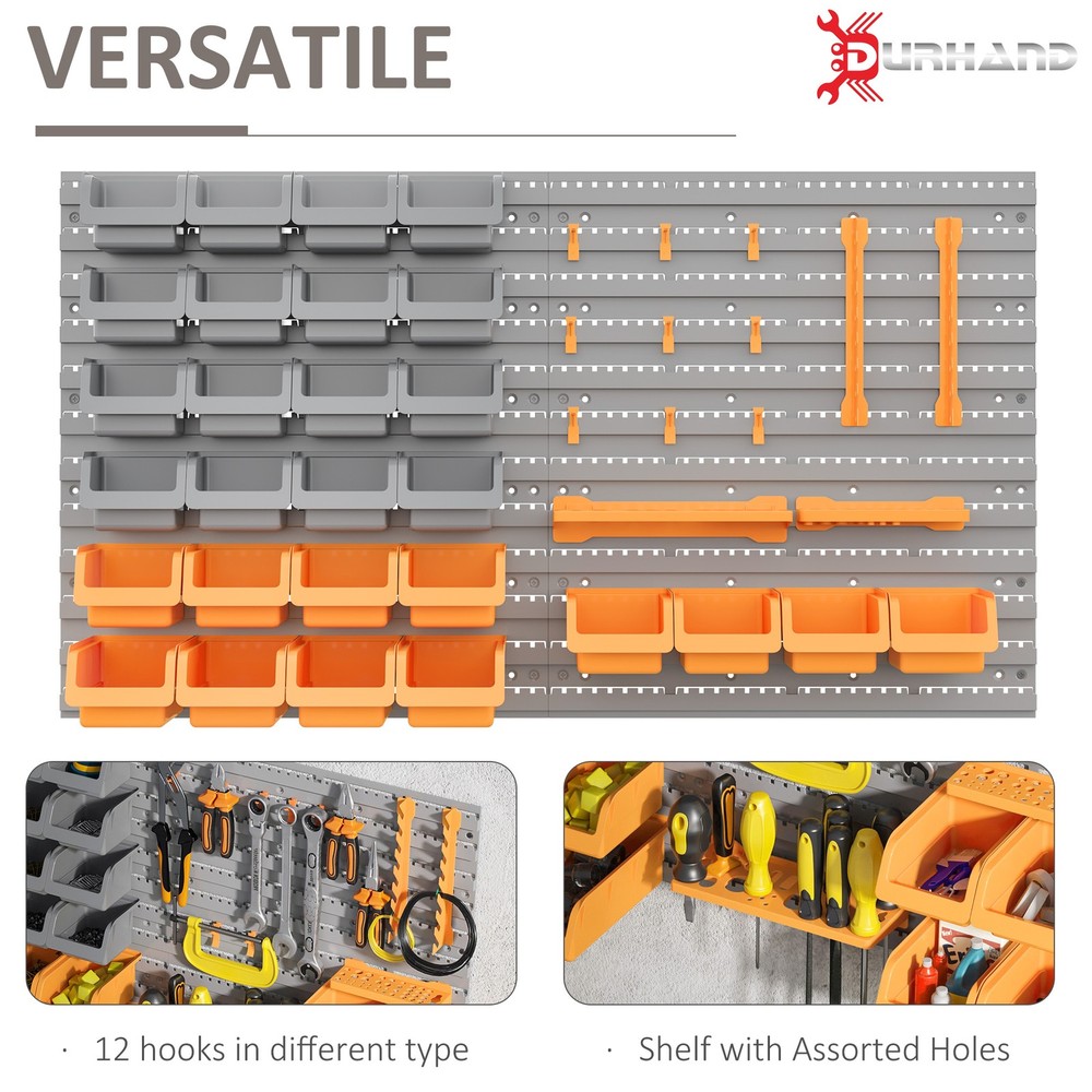 44 PCS Wall Mounted Pegboard Tool Organizer Rack Kit with Various Sized Storage