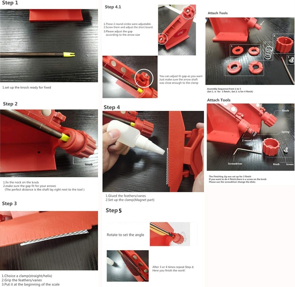 Fletching Jig For Arrows Durable Adjustable Easy Setup 3 Or 4 Vanes Red