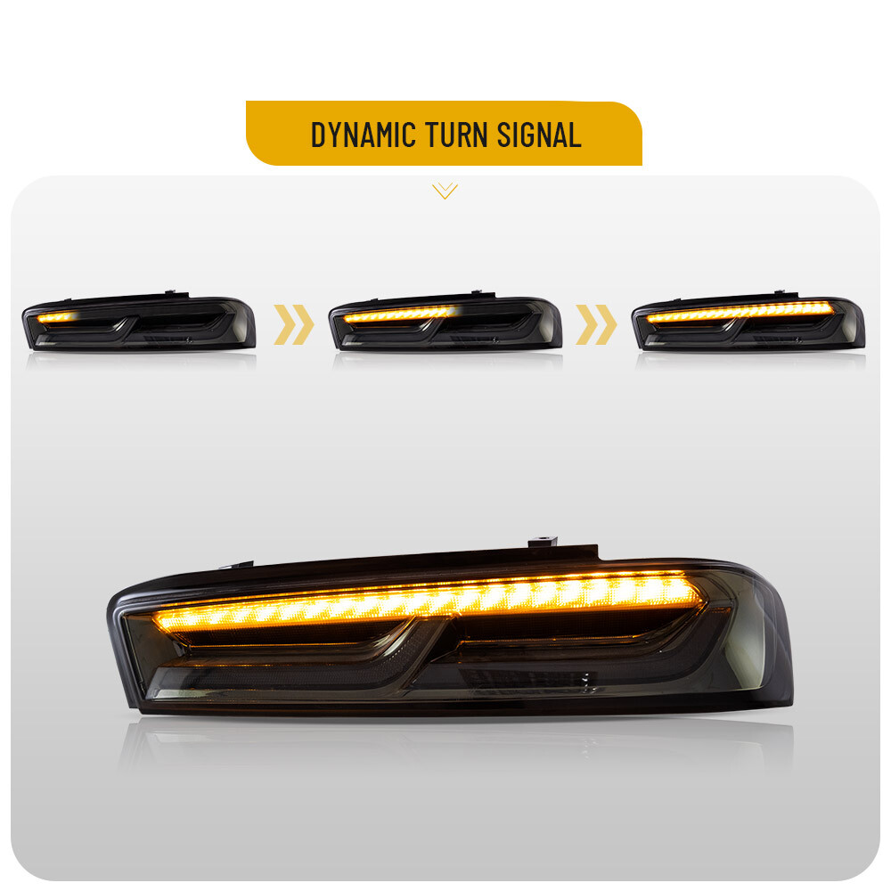 VLAND LED Tail Lights For Chevy Camaro 2016-2018 DRL FULL Smoked Rear Lights