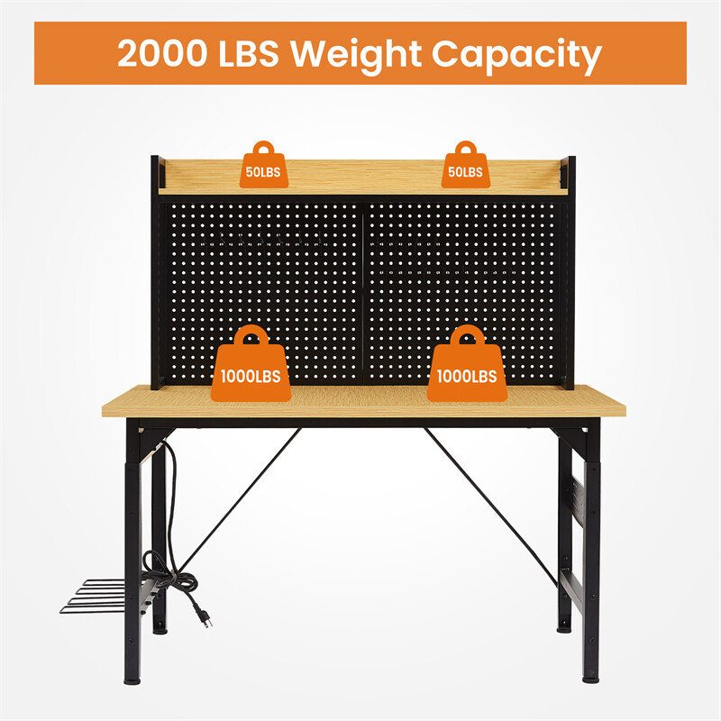48'' Adjustable Workbench with pegboard Wooden Desktop Workbench 1600 lbs