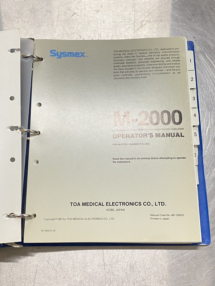 Toa Medical Electronics Susmex M-2000 - Users Guide / Instruction Manual