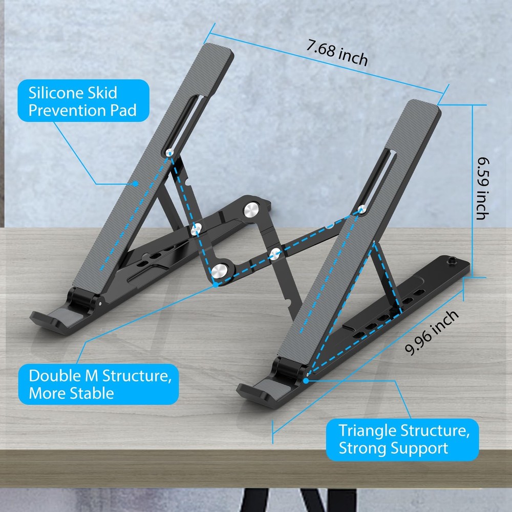 Gogoonike Adjustable Laptop Stand, Portable Riser for Desk, Black