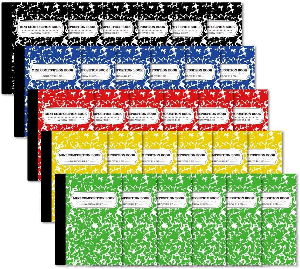 Composition Notebook, Mini Sized 30 Pack 5 Colors Narrow Ruled Mini Composition