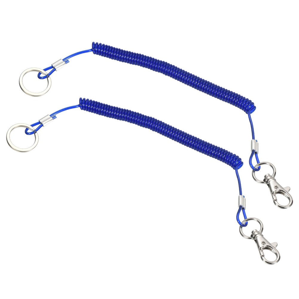 2pcs 6" Plastic Retractable Coil Spring Keychain Strap w Ring Clasp, Dark Blue