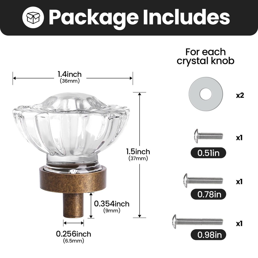 Vintage Cabinet Knobs Crystal Cabinets Knob 8 Pack, Antique Brass Bronze Smal...