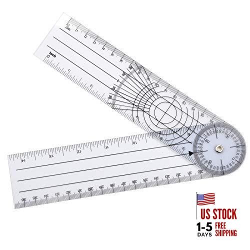 Clear Plastic Goniometer Can Rotate 360 Degree 7'' Arms, Quick Angle