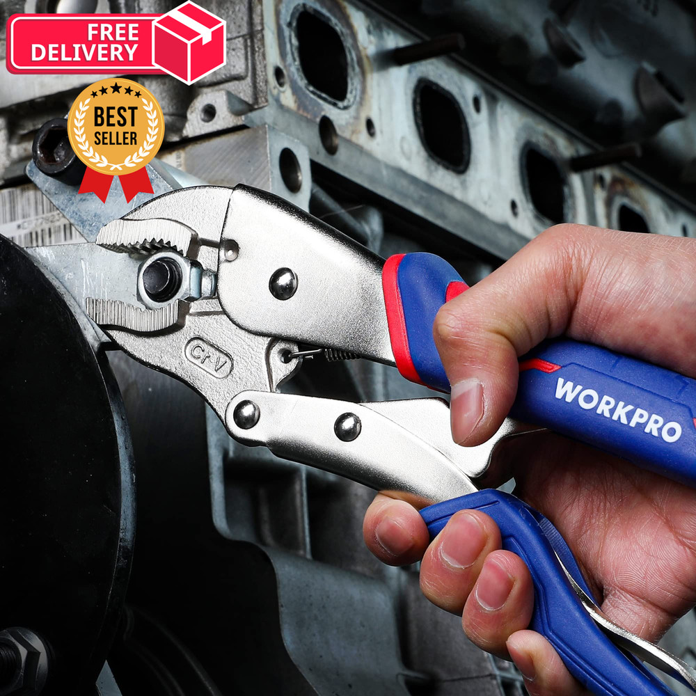 WORKPRO 4-Piece Locking Pliers Set with Comfortable 4PC Pliers, Blue&red
