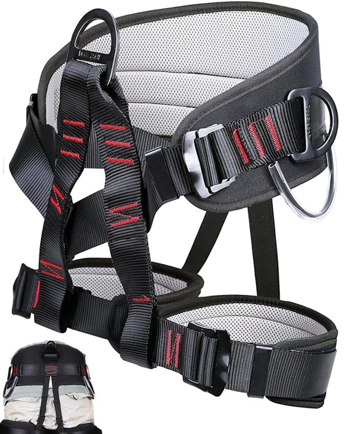 Ttechouter Adjustable Thickness Climbing Harness Half Body One Size, black