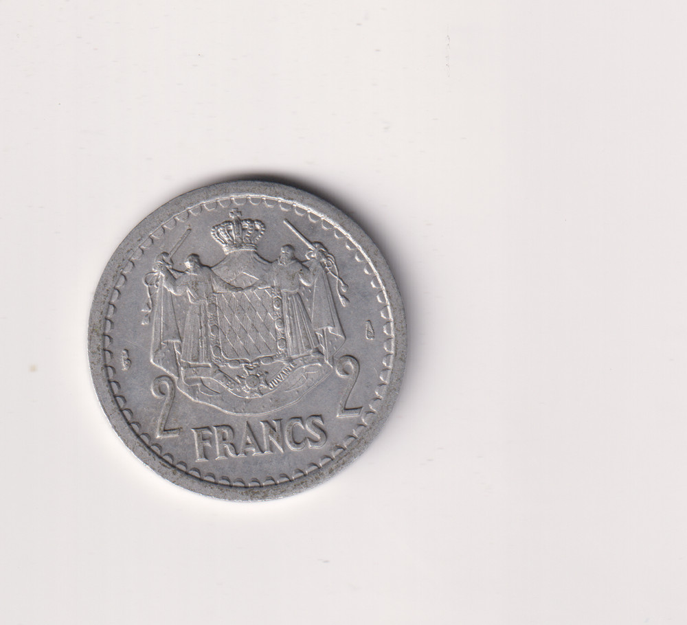 MONACO 2 Francs 1943 (ND) HIGH GRADE COIN .HH388