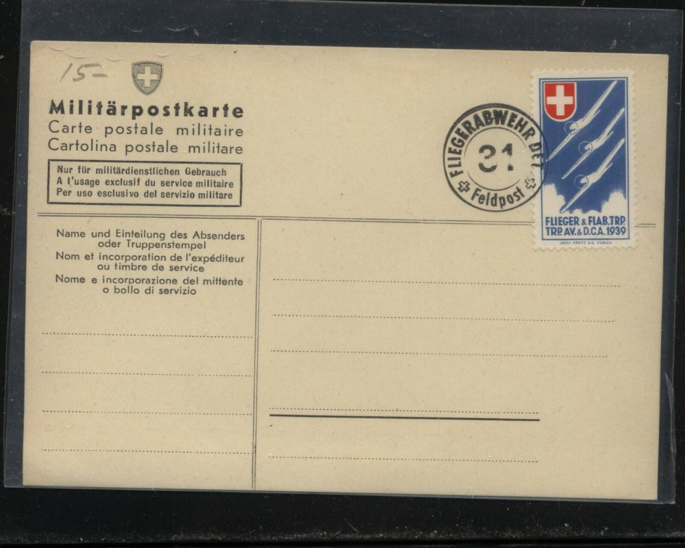 Switzerland   soldier  stamp on card  ( 3 planes)    MS0228