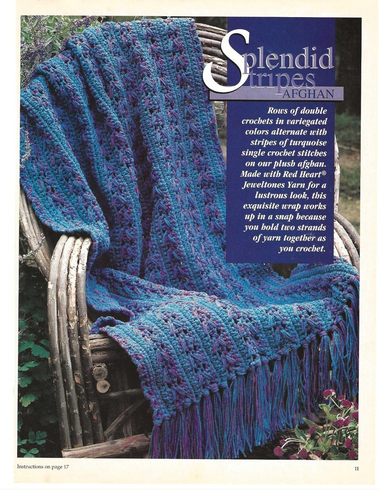 Splendid Stripes Afghan; (#544) vintage crochet pattern