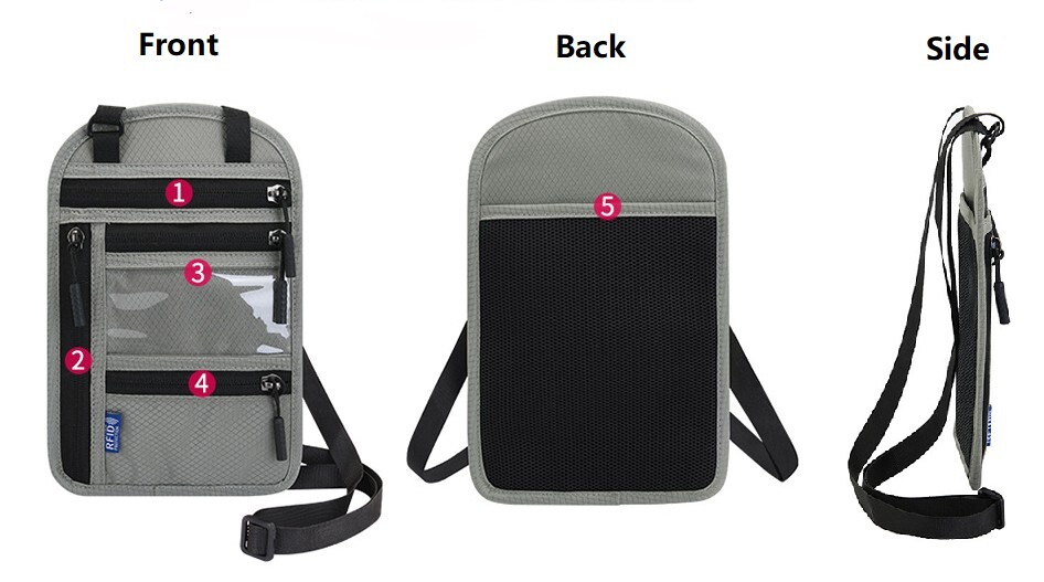 RFID Blocking Travel Neck Pouch, Passport Holder, Multicolor