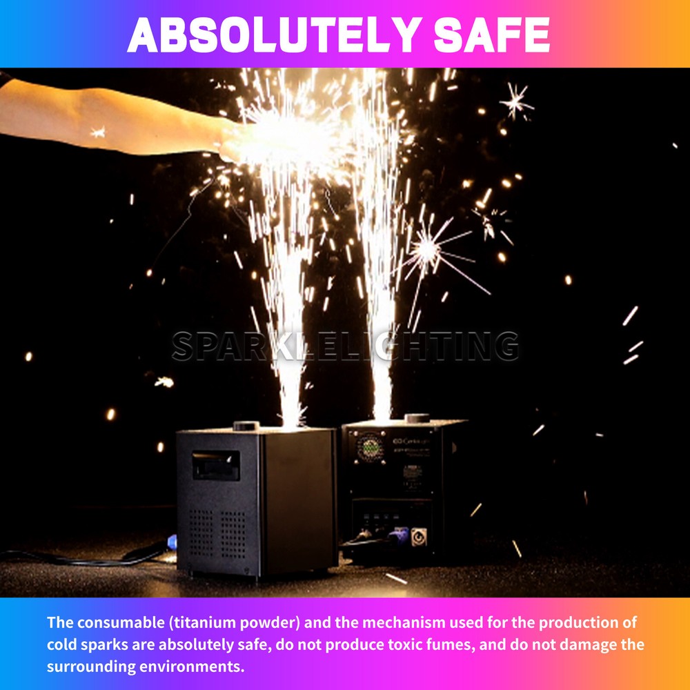 Set of 2 Cold Spark Machine 750W Firework Stage Effect Remote DMX Wedding Disco
