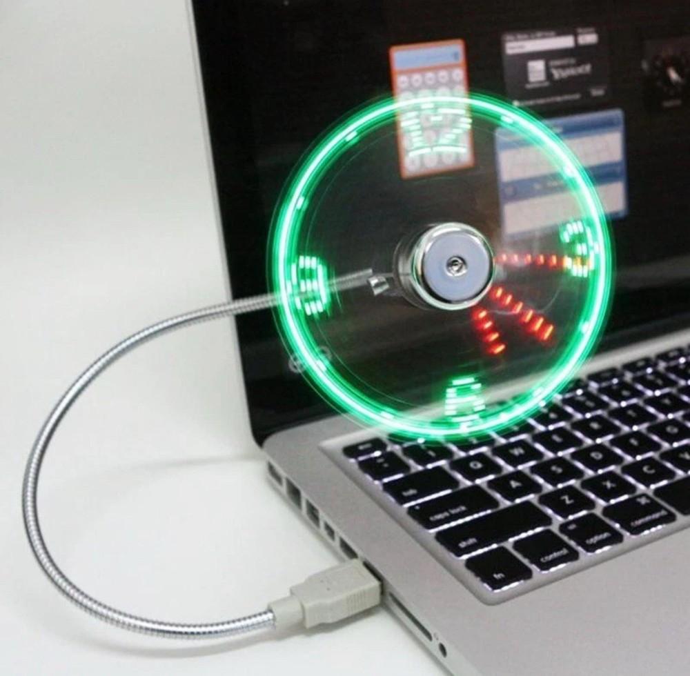 LED Clock Fan Real Time Display Function Mini USB Fan Powered Cooling Flashing