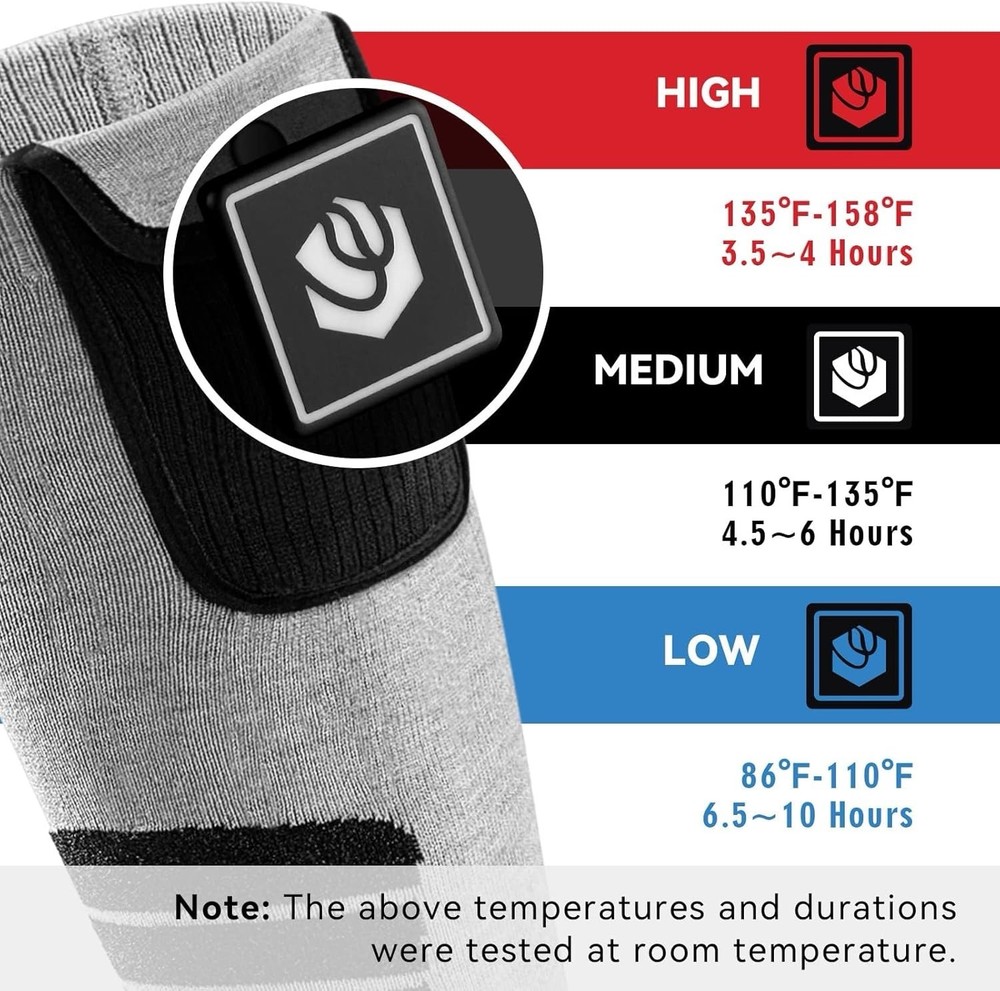 WASOTO Heated Socks Size Medium Gray, Rechargeable Battery Wireless Control