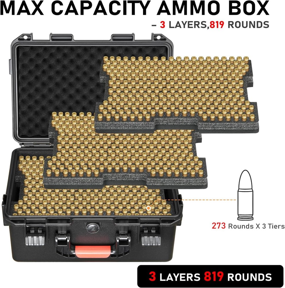9Mm Ammo Box Storage Case: Waterproof Ammo Case Organizer, Durable Ammunition Ca