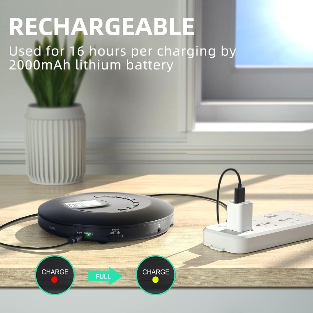 Versatile Rechargeable CD Player with High-Quality Sound & Ergonomic Design