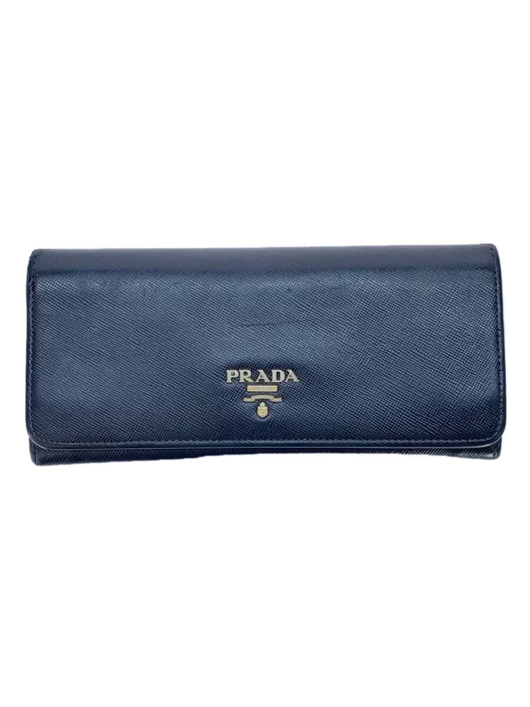 PRADA Long Wallet Leather Black Plain Women's 1M113