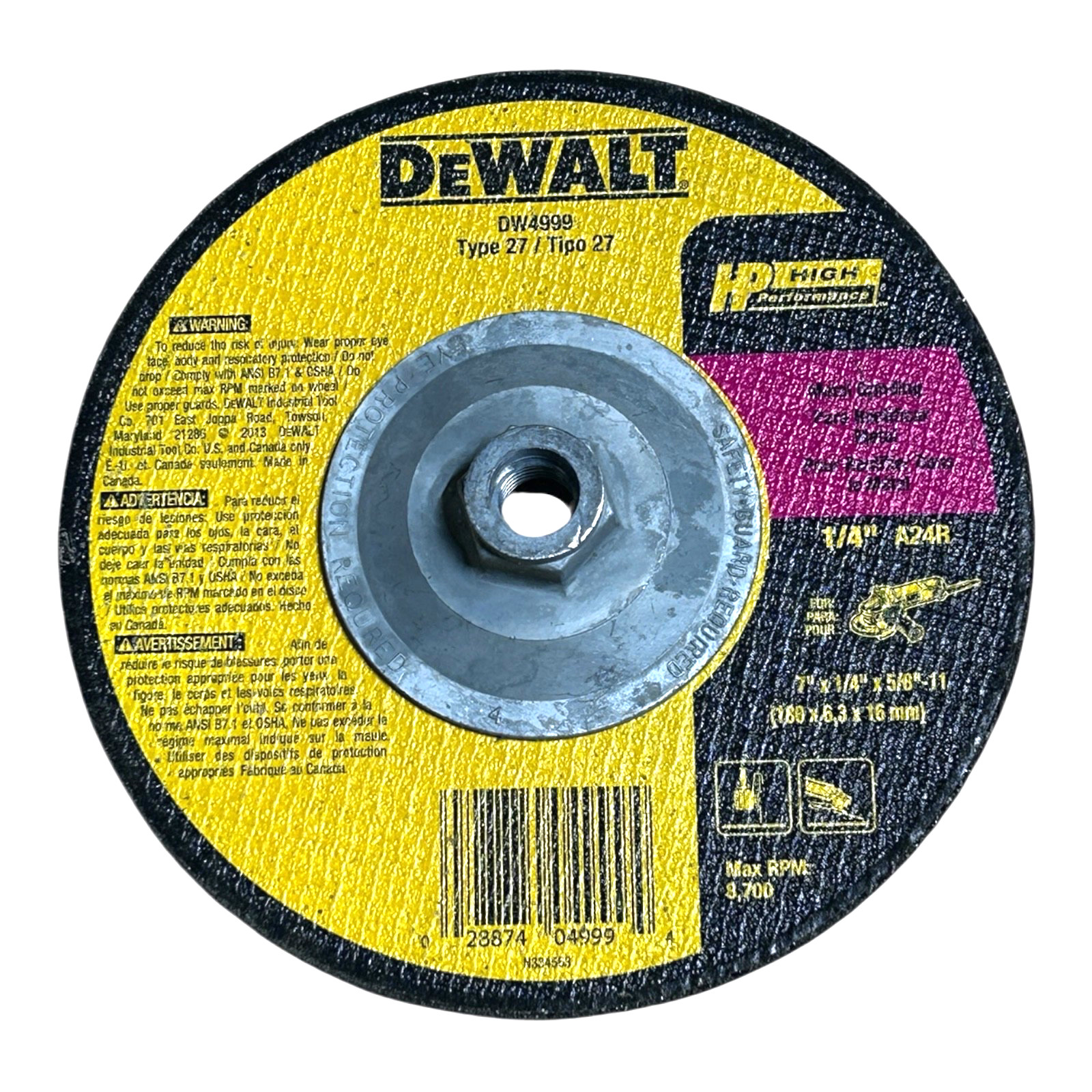 (10) DEWALT DW4999 Depressed Center Grinding Wheel Type 27, 7" x 1/4" x 5/8"-11