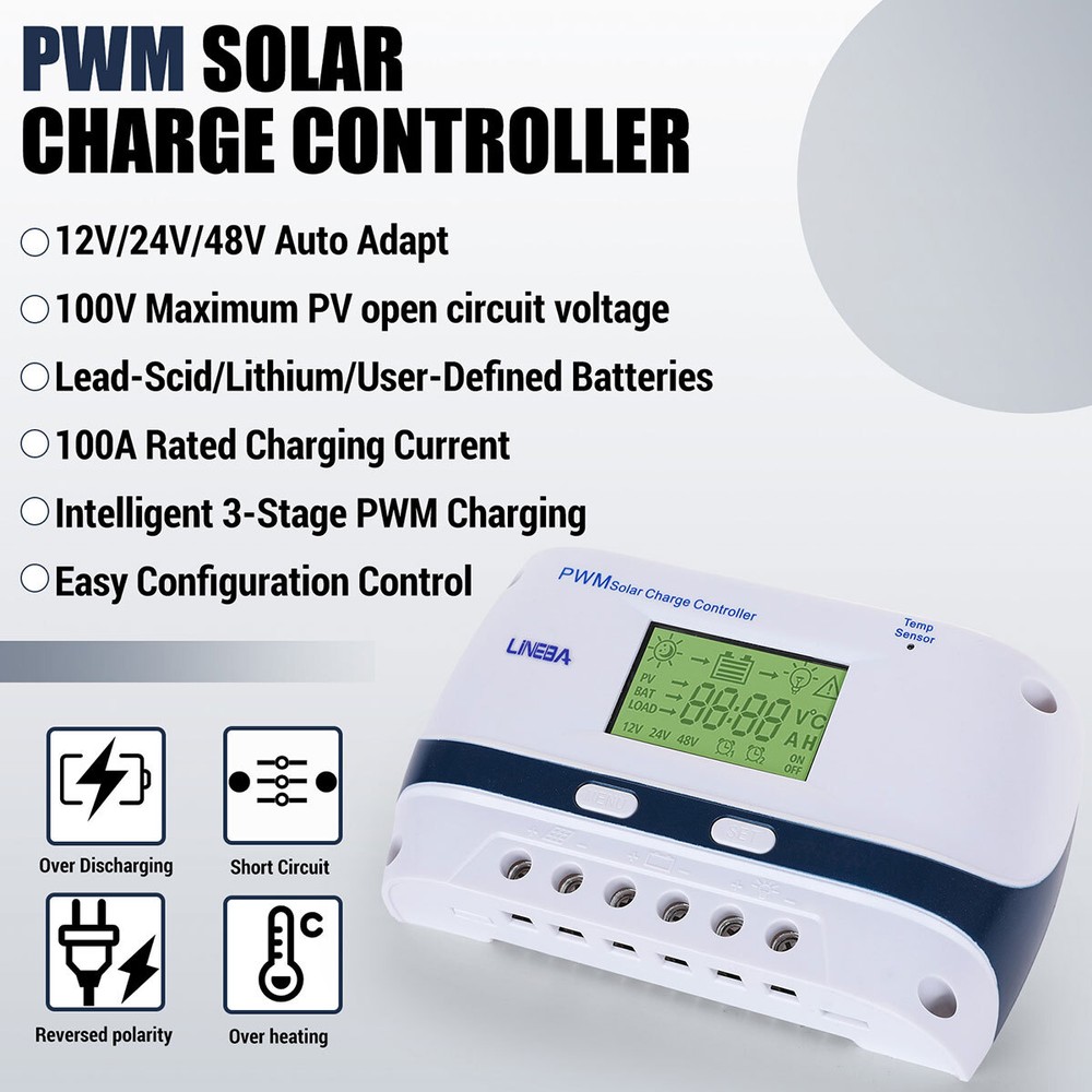5200W Temp Sensor Solar Charge Controller USB Battery PV Regulator 100A/12V-48V