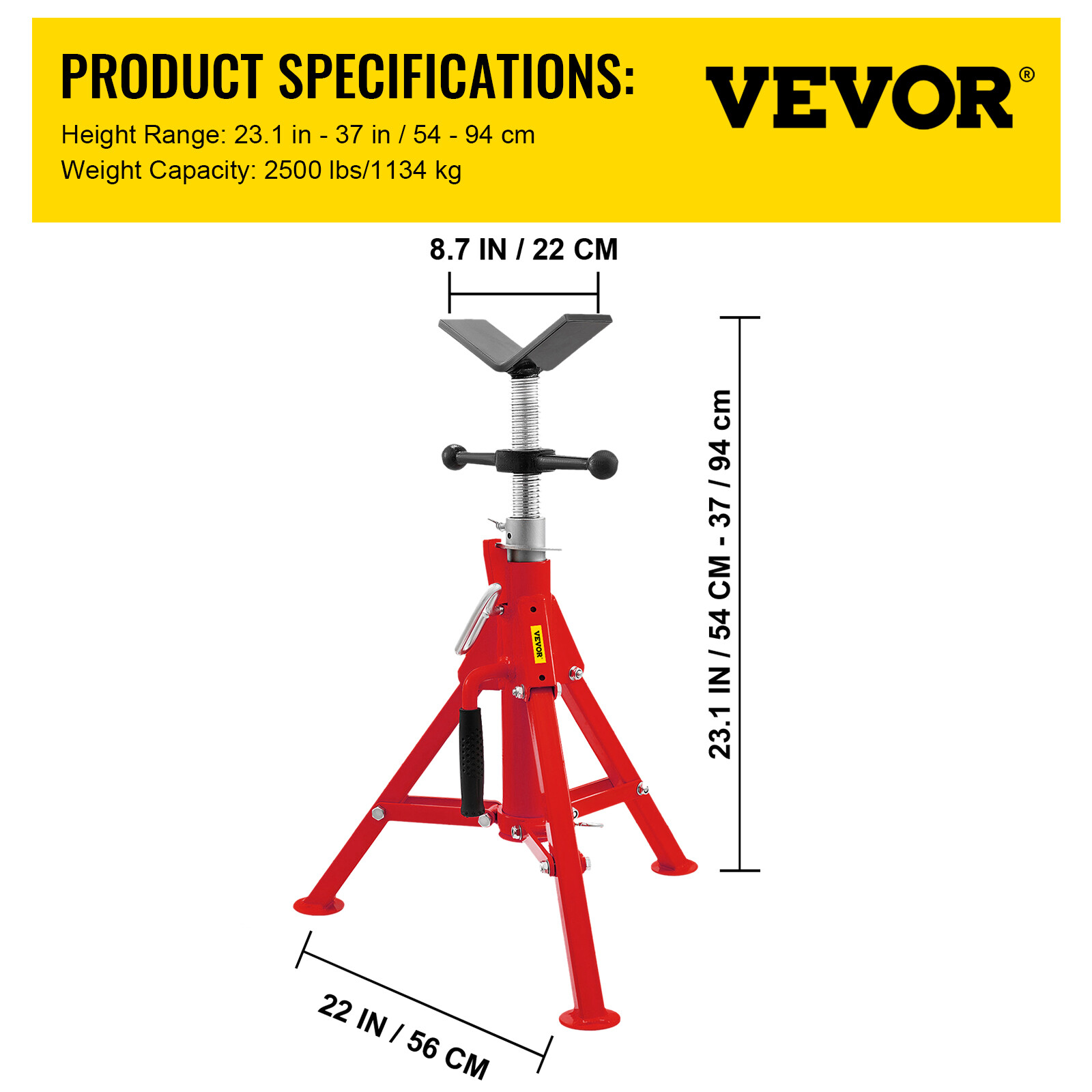 VEVOR V-Head Pipe Stand Folding Tripod Adjustable Height 20"-37" 2500Lb Steel