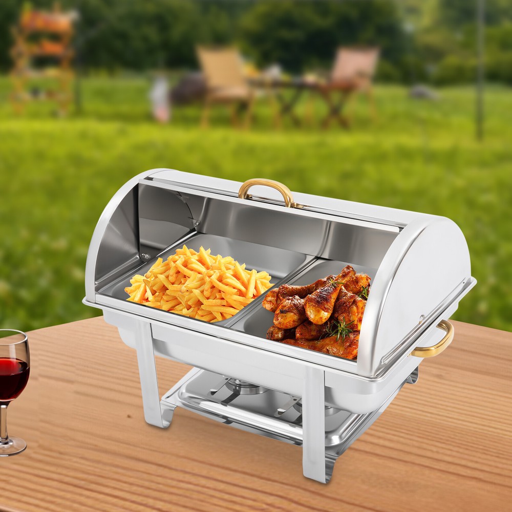 9L Rectangular Stainless Steel Double-compartment Chafing Dish Buffet Warmer NEW