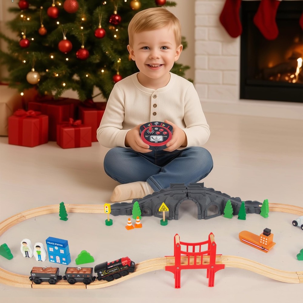 Motorized Train for Wooden Track, Remote Control with Magnetic Medium
