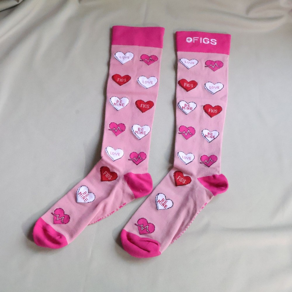 Figs Compression Socks Size L Heart Pattern Comfortable Support