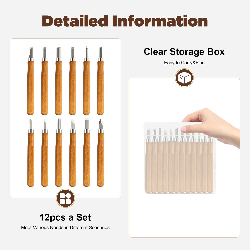 12Pcs Professional Wood Carving Hand Chisel Tool Set Woodworking Gouges Steel