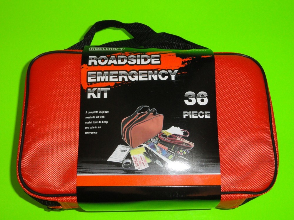 36 PC Auto Emergency Roadside Safety Kit Booster Cables Flashlight Multi-Tool +