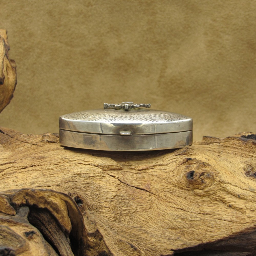 Intricate Sterling Silver Pillbox with Lapis Accent