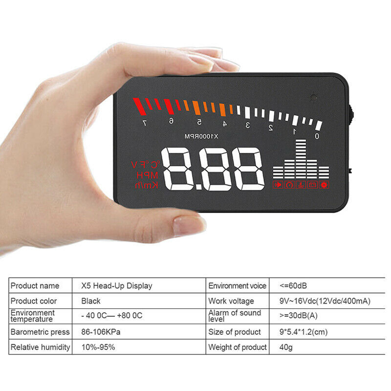 Car HUD Head Up Display OBD2 Speedometer Overspeed Warning Nano Technology Black