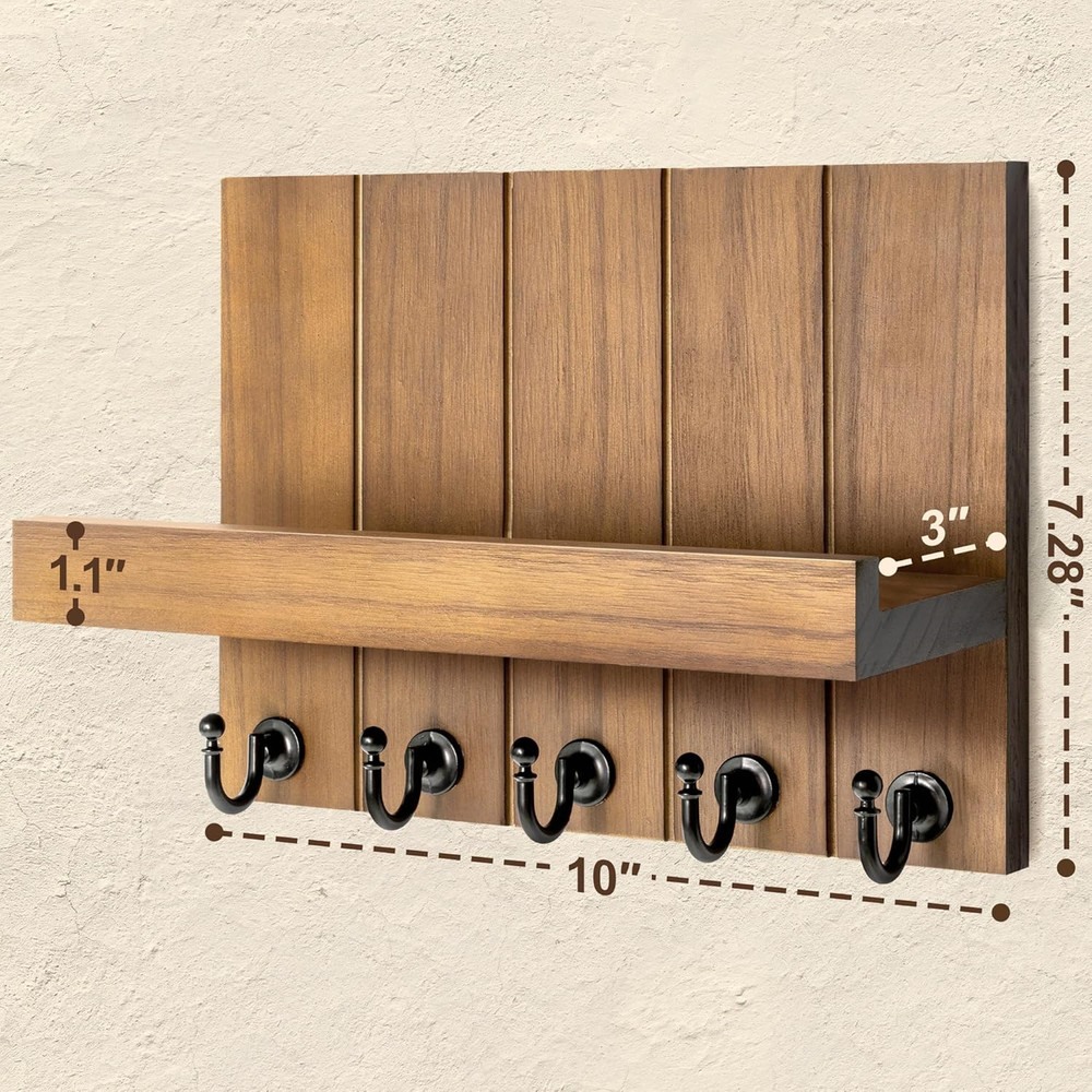 Decorative Key Holder Wall Mount - Rustic Key Holder for Wall with Shelf and ...