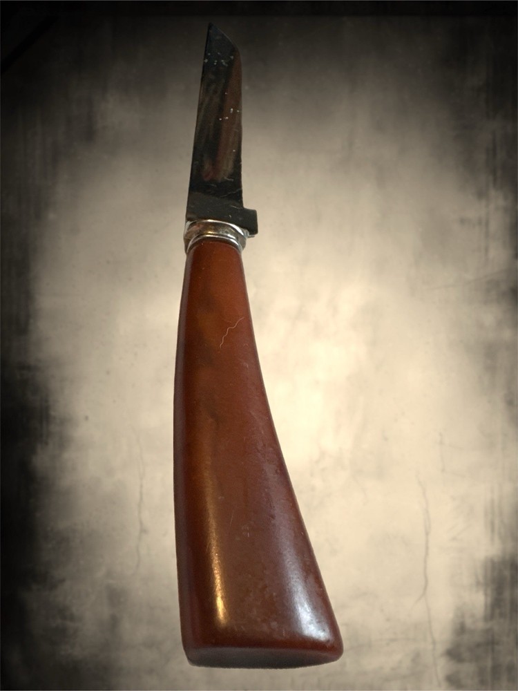 Vintage Bakelite Stainless Serrated Knife Brown Handle