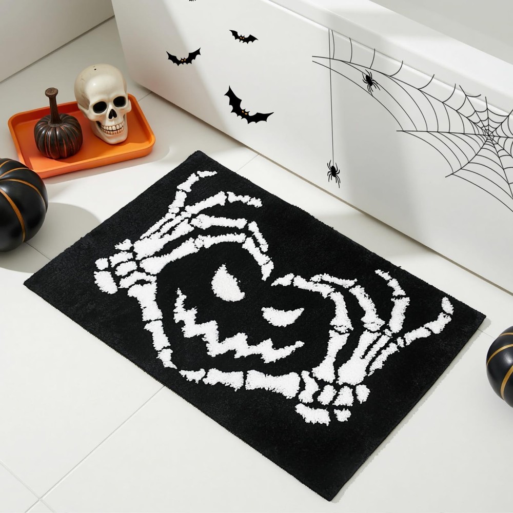 Mocsicka Halloween Bath Mat Funny Face 1'8" x 2'8" (Rectangular), Black