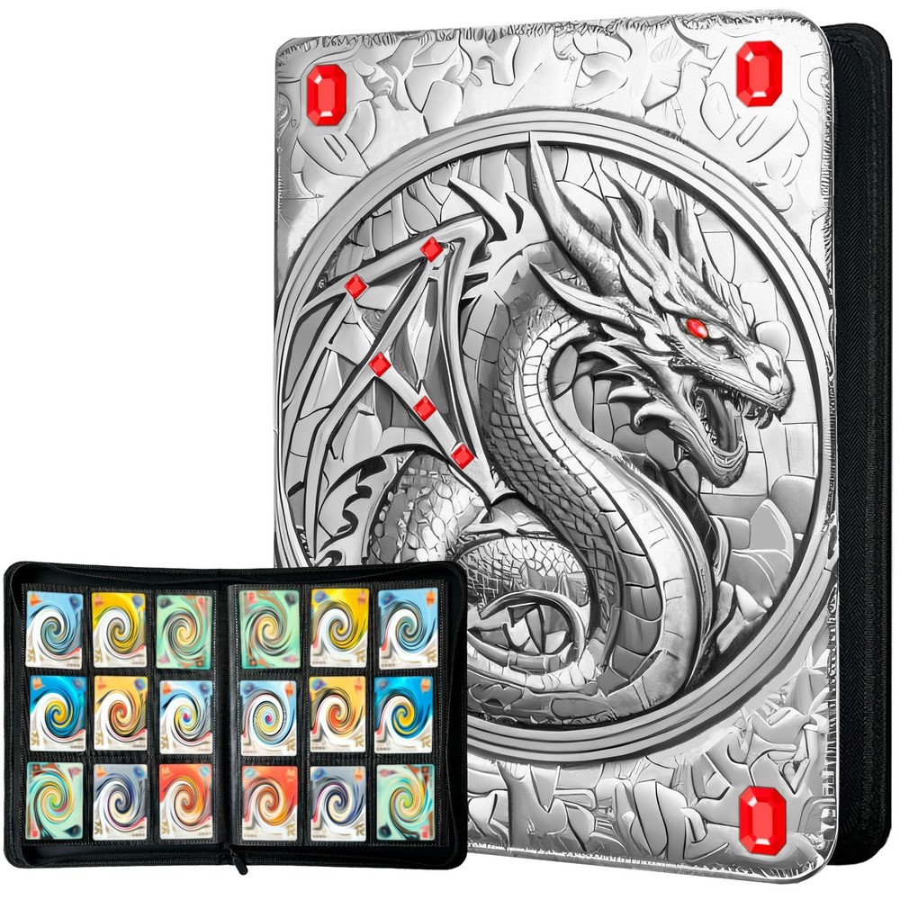 Trading Card Binder 9 Pocket, 360 Cards Holder, 3D Embossed Premium PU Card C...