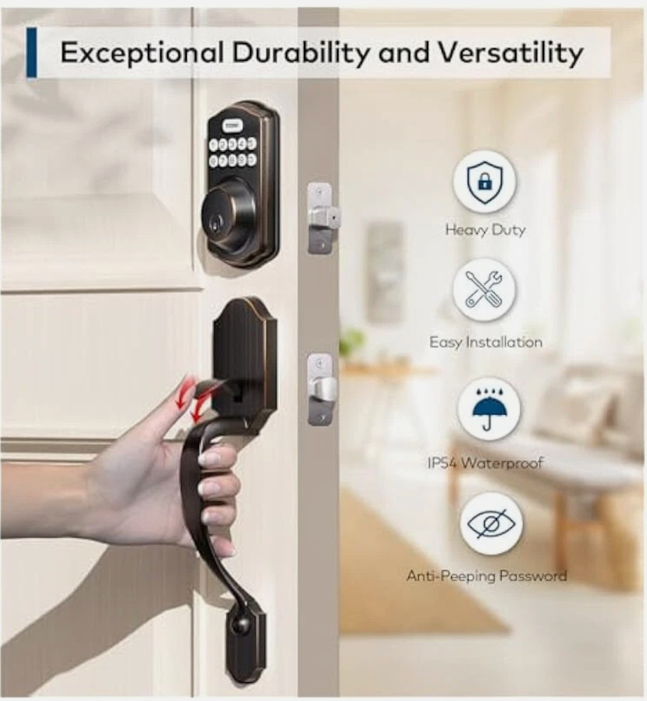 Digital Keypad Door Lock Set, Secure Front Door Access with Handle & 2 Keys
