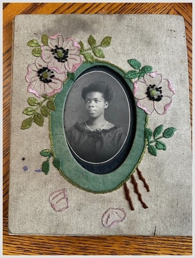 1890s African American Woman Portrait Photograph Embroidered Frame Jones Studio