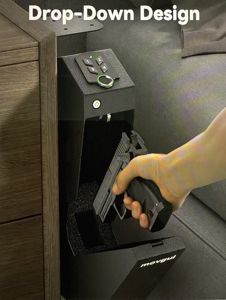 Gun Safe, Biometric Drop Down Bedside Gun Safe Quick Access Handgun Safe Mount