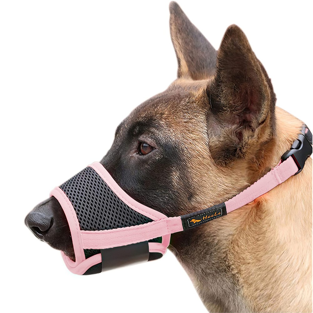 Nylon Dog Muzzle Soft Mesh Breathable Anti Bite Bark Pink Large Adjustable