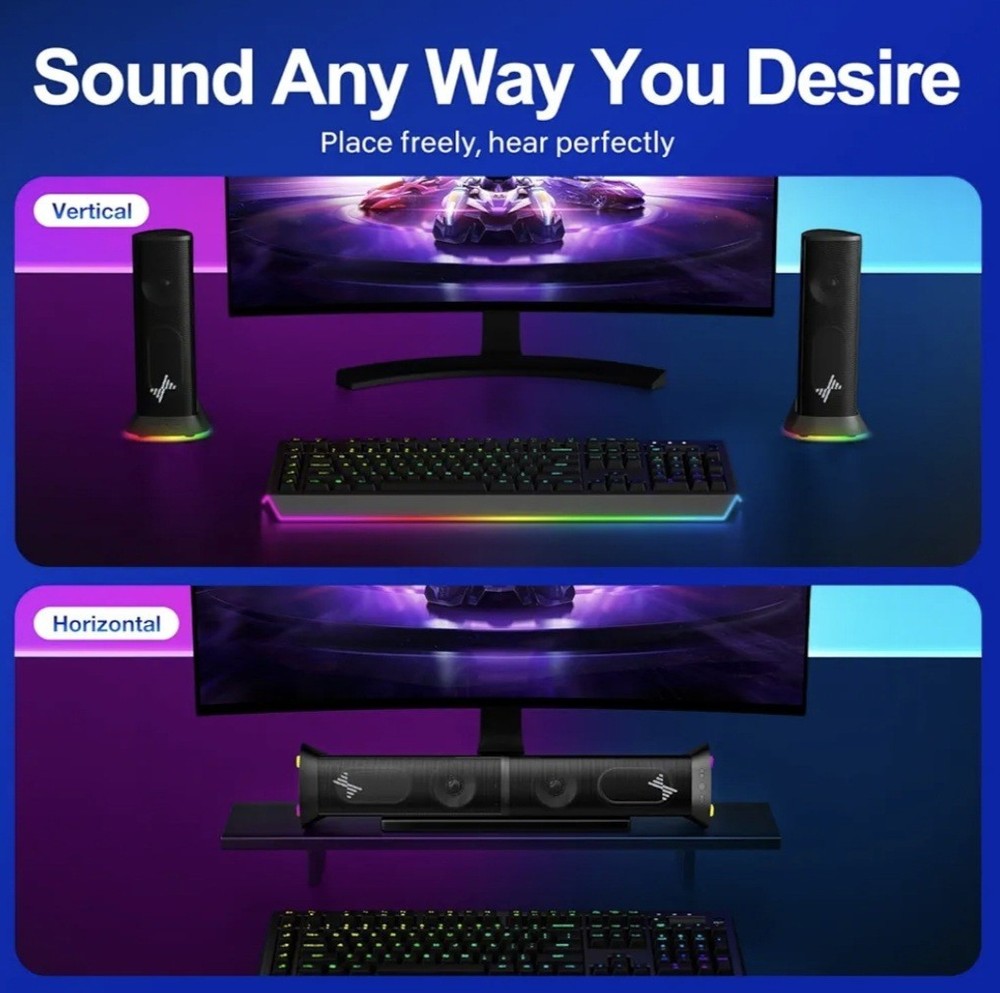 Nylavee Desktop PC Computer Speakers, Immersive Sound with RGB Lights, USB/USB-C