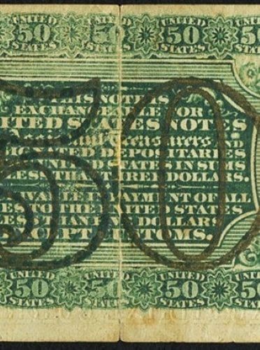 FR 1366 - 50c THIRD ISSUE JUSTICE - WIDE SURCHARGE "A-2-6-5" - F/VF - EDGE TEARS