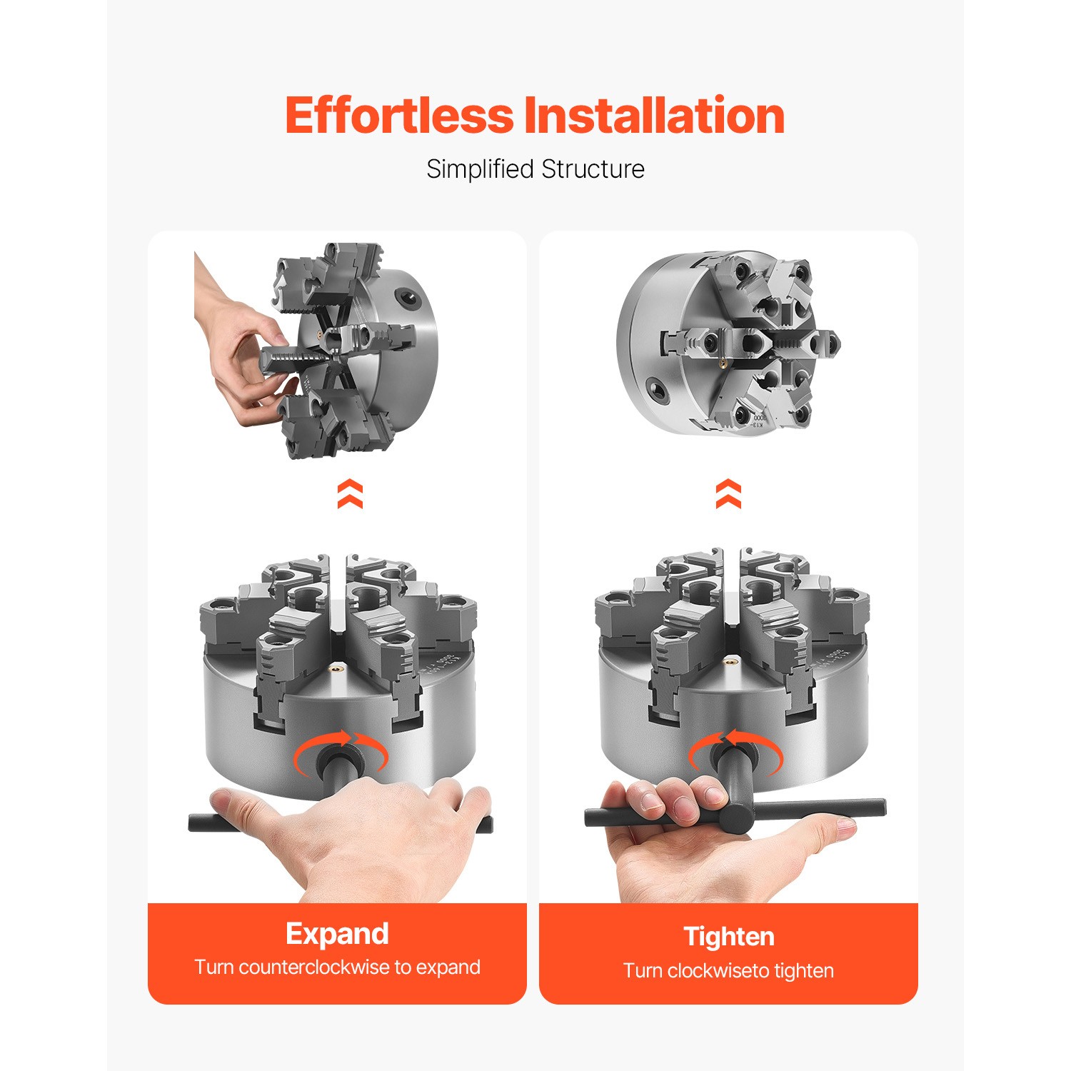 6 Inch 6-Jaw Self-Centering Lathe Chuck with D1-4 Cam Lock Backing Plate