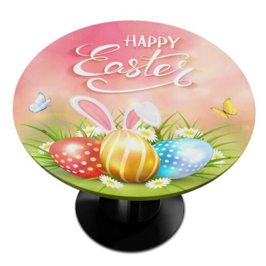 Easter Rabbit Cute Round Fitted Tablecloth Easter Egg Round Table Cover with