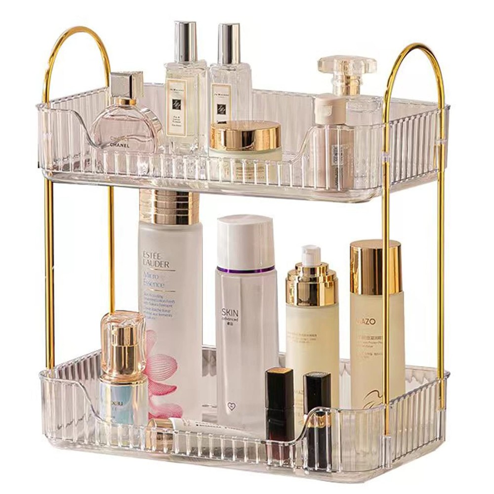2 Tier Clear Countertop Storage - Bathroom & Kitchen Organizer, Cosmetics & M...