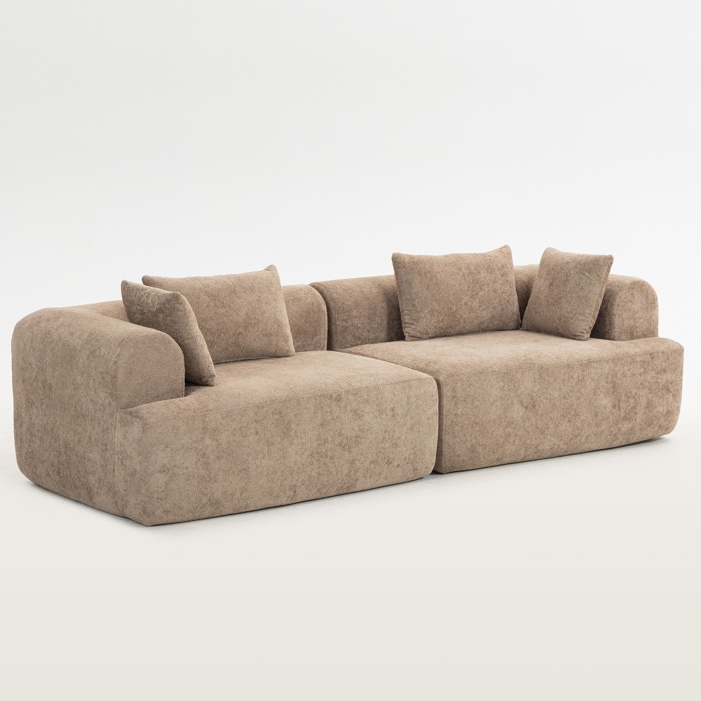 96" Modular Sofa Sectional, Bouclé 2-Piece w/ Rounded Arms, Cloud-Like Comfort