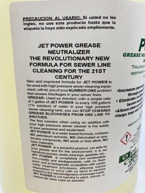 JET POWER GREASE NEUTRALIZER FOR SEWER LINES