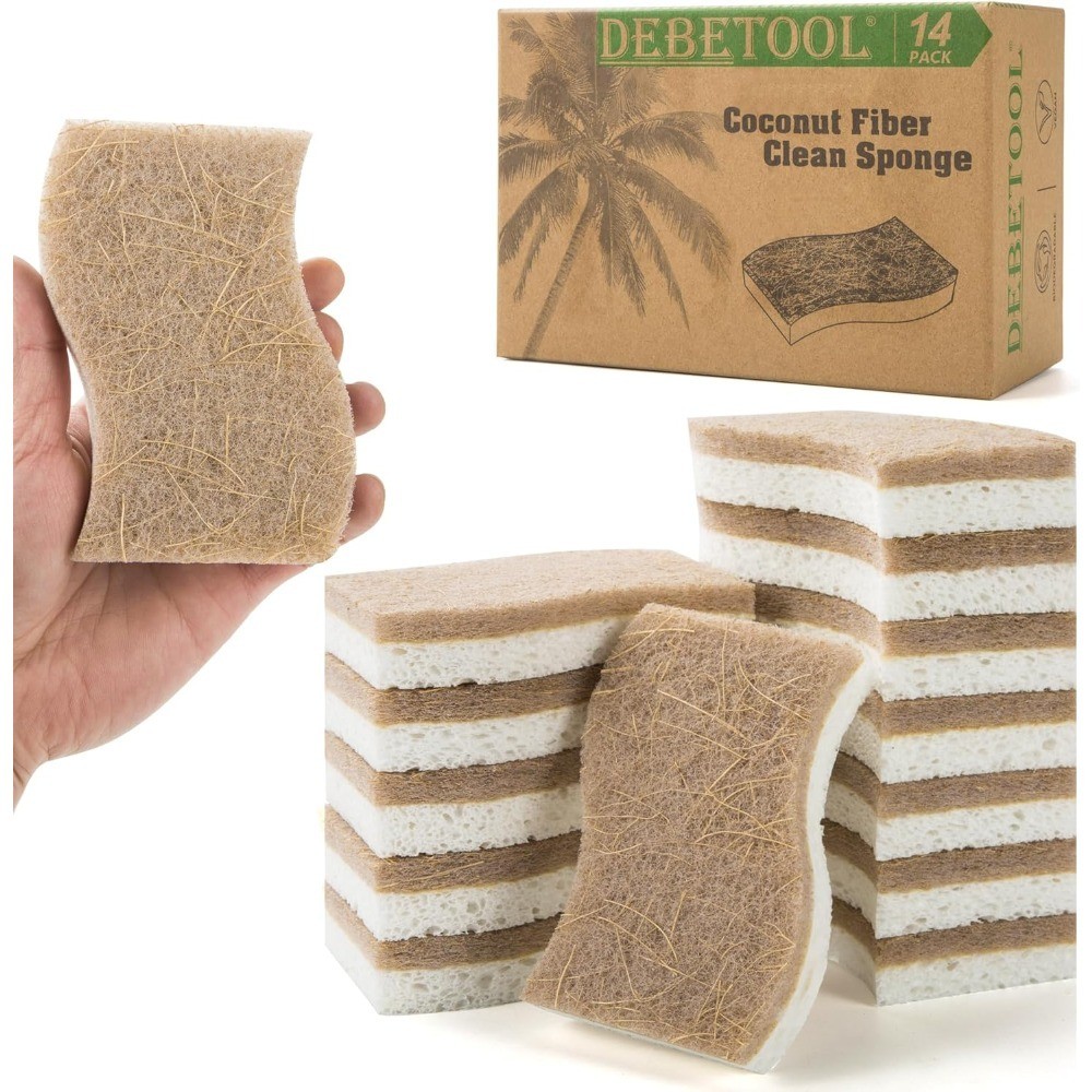 Eco-Friendly Natural Kitchen Sponge 14Pack Biodegradable Cellulose Coconut