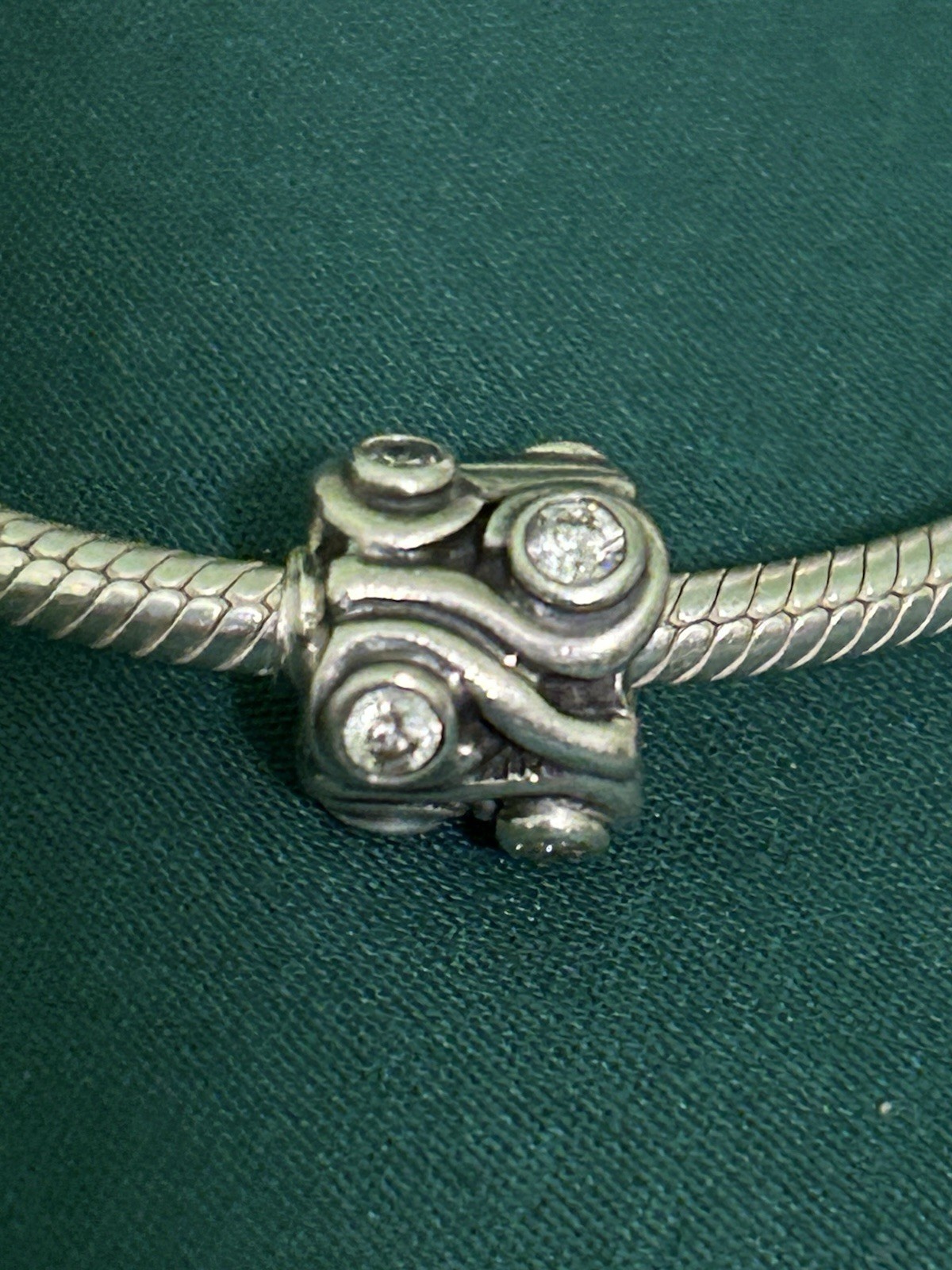 Pandora Sterling Silver Retired Ocean Wave Clear CZ Bead Charm 790369CZ